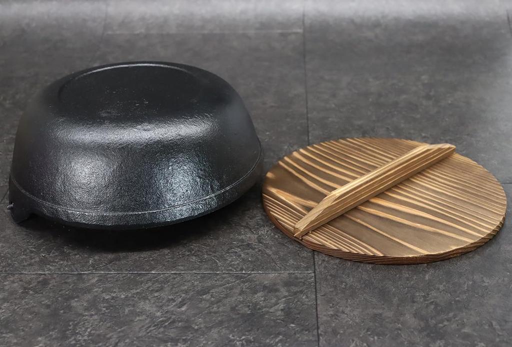 Asahi Irori Black 24cm with Wooden Lid and IH Commercial Use Pot, Enamel, (2L Capacity), (Gas Compatible),