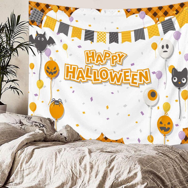 Home bedside room decoration Halloween tapestry, witch skull ghost print hanging cloth, background wall covering