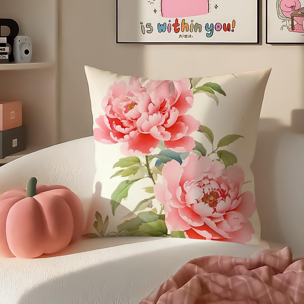 Gorgeous Traditional Chinese Floral Art Peony Cushion Cover Pillowcase Short Plush Invisible zipper Room Sofa Cushion Cover