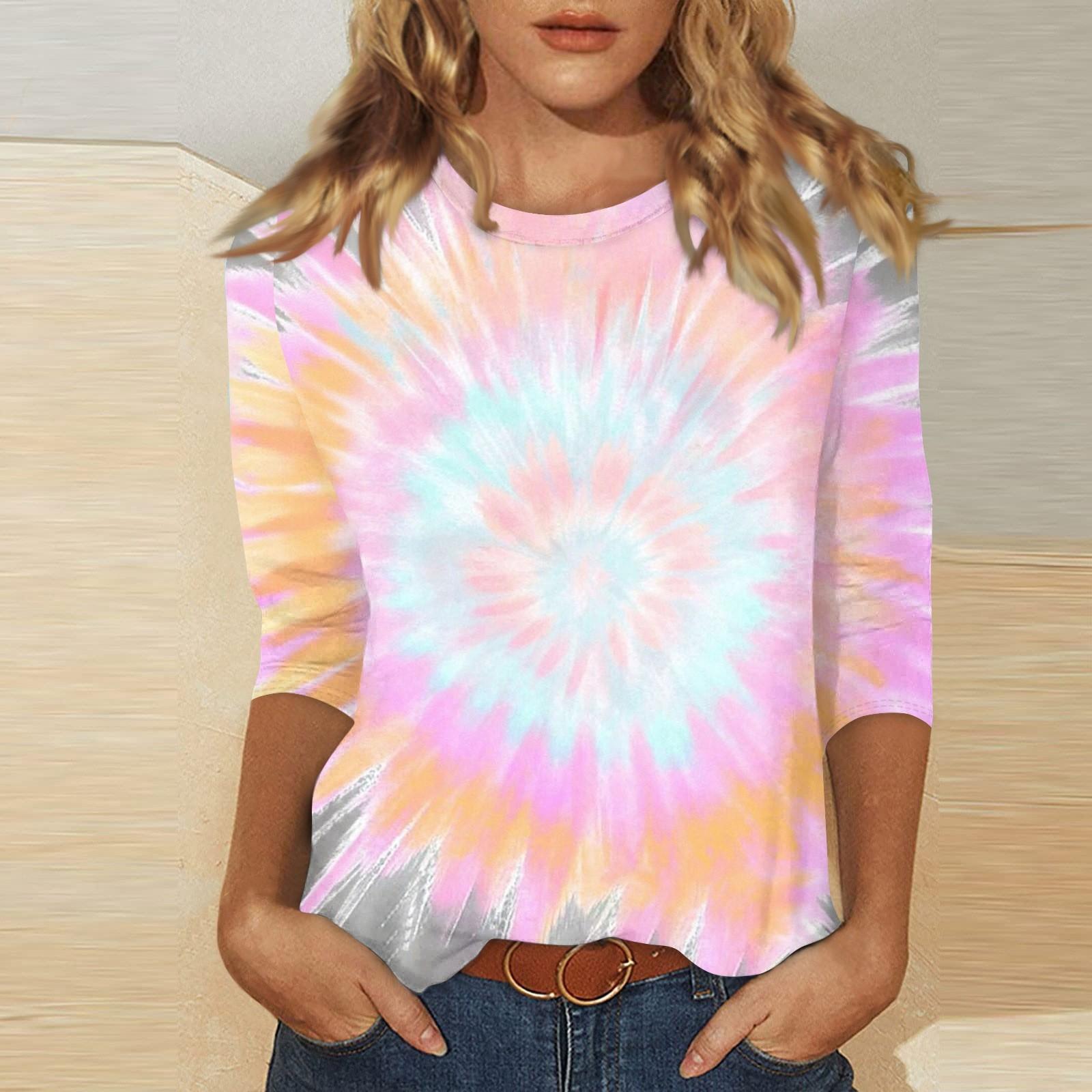 

Women s O-neck 3/4 Sleeve Print Ed Top XL рожевий