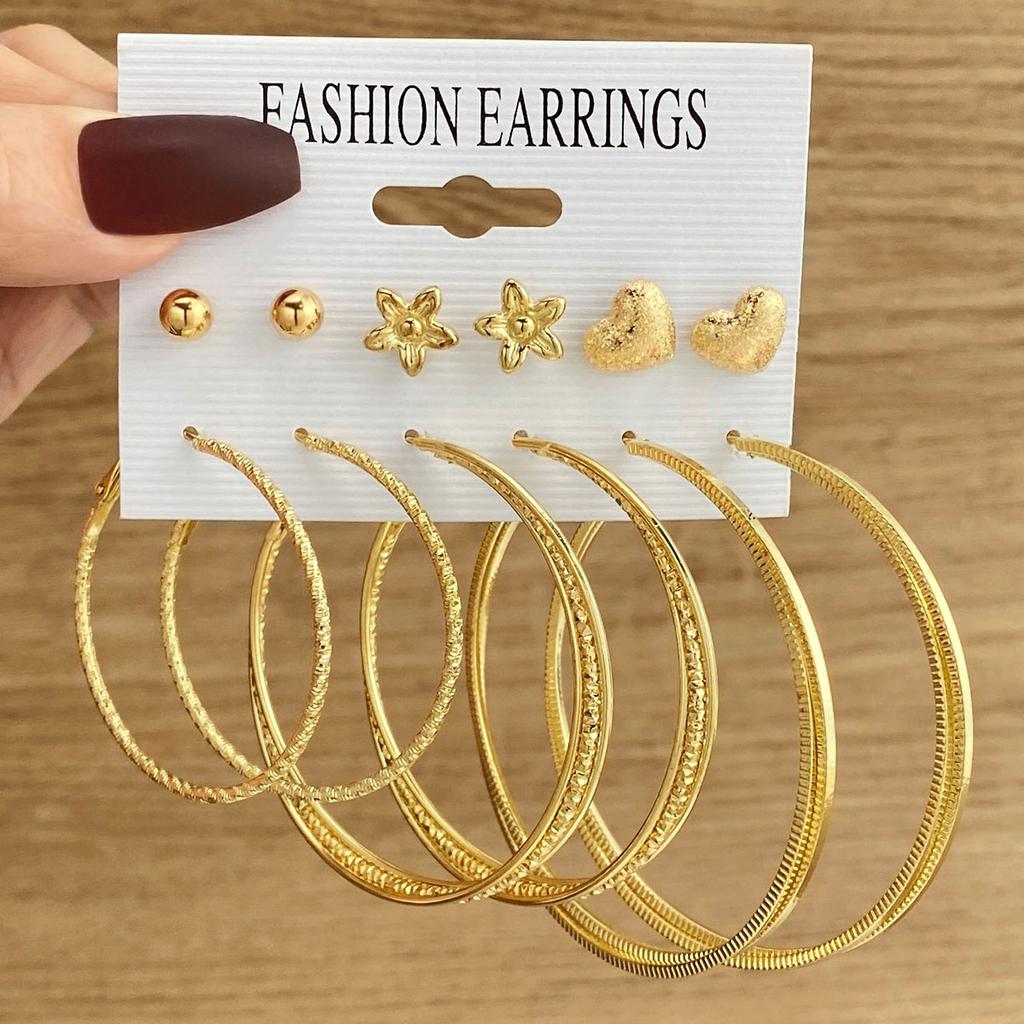 Large Round Gold Stud Earrings Gold European Franc Flower Studs Double Stud Earrings Luxury Elegant Glamorous Sexy Studs Set of 12 Decorative Items