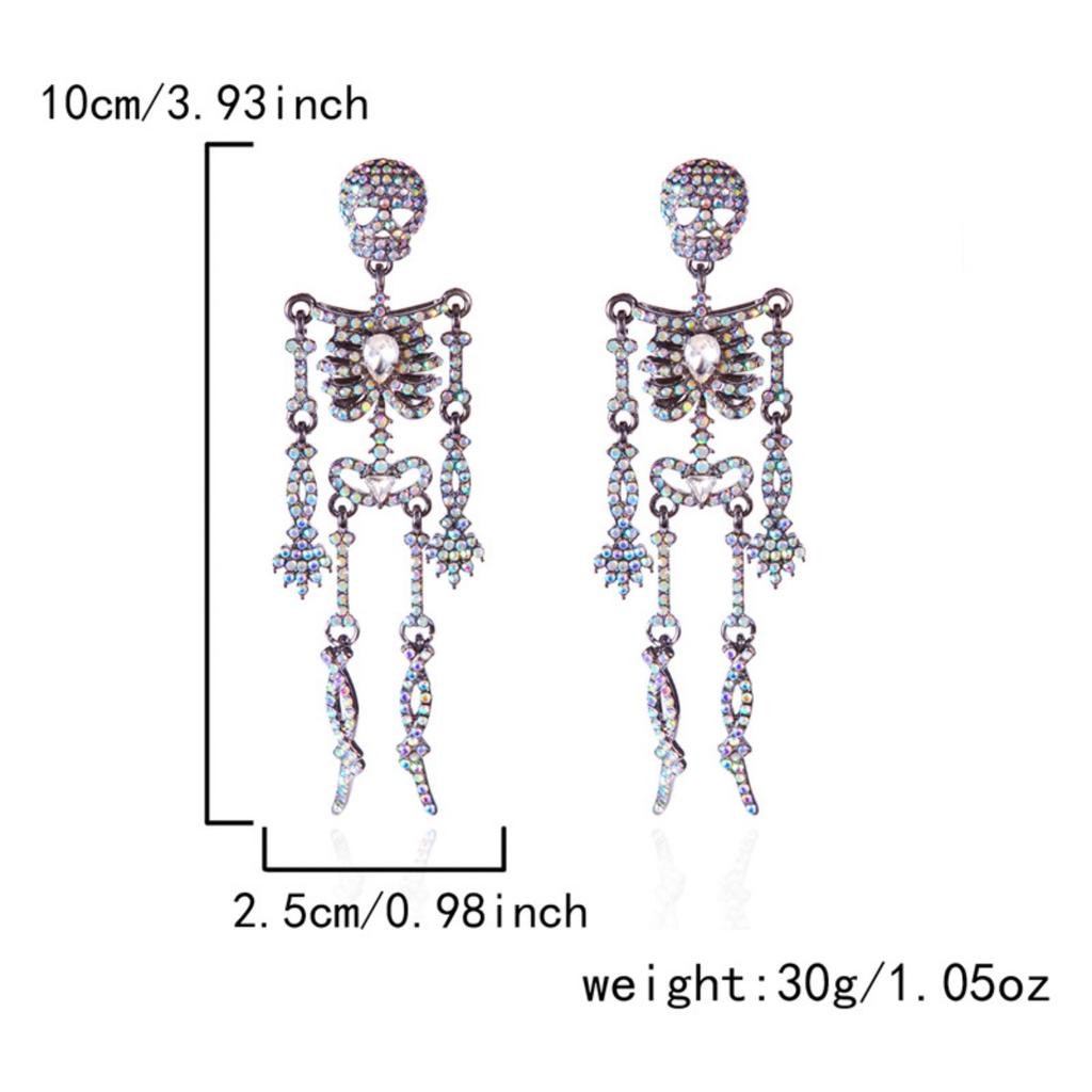 Sparkling Full Rhinestone Halloween Skull Earrings For Women Men Gothic Party Drop Dangle Earrings Punk Rock Statement Jewelry