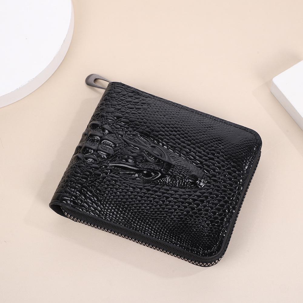 

Men s Cross-Border Wallet: Multi-Card Slots, Zipper Coin Purse, Multi-Functional ID Holder, Crocodile Head Zipper Design.