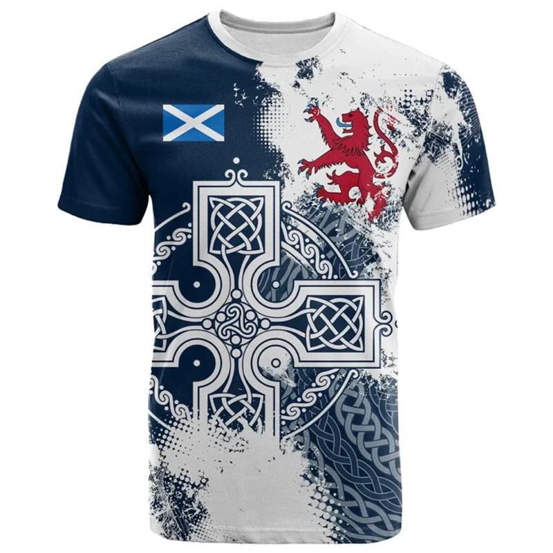 Schottland Wappen 3D Druck Fußball Herren T-Shirt Rundhals Kurzarm T-Shirts Sommer Sport Fitnessstudio Modetrend Herren Tee Top