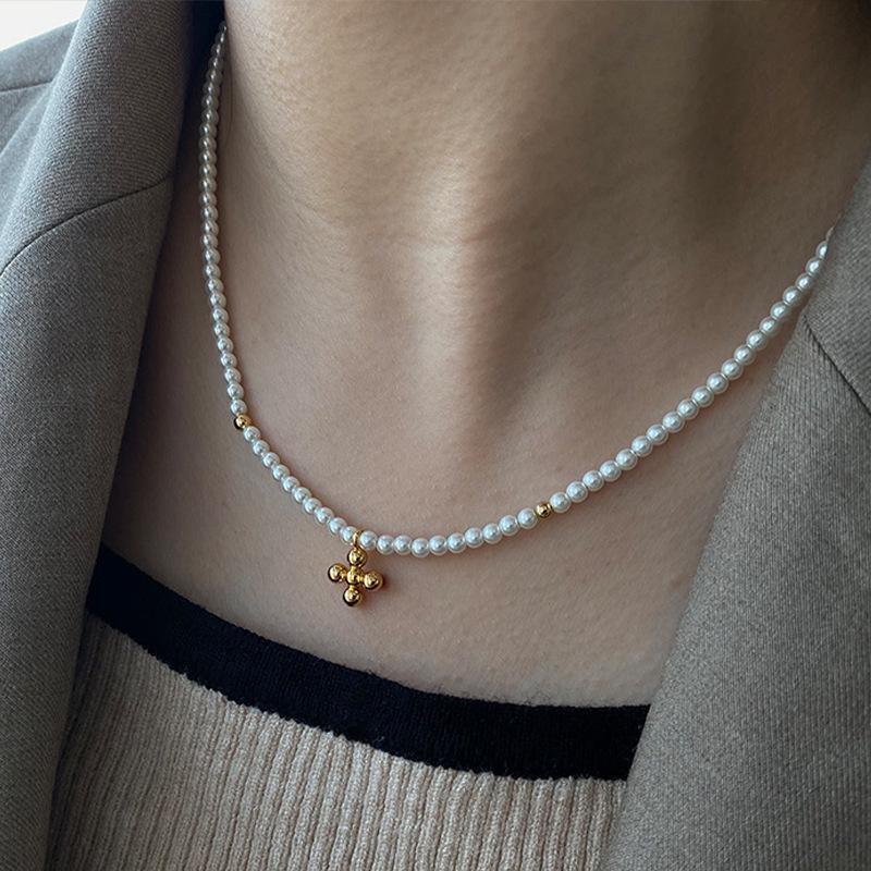 Vintage French Pearl Crystal Choker - Elegant Korean-Inspired Necklace for Women