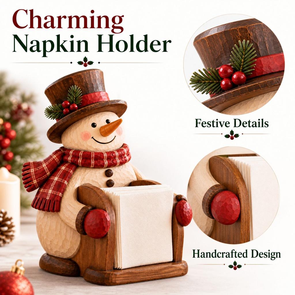 Christmas Wooden Snowman Napkin Holder for Holiday Kitchen Dining Table Home Decor