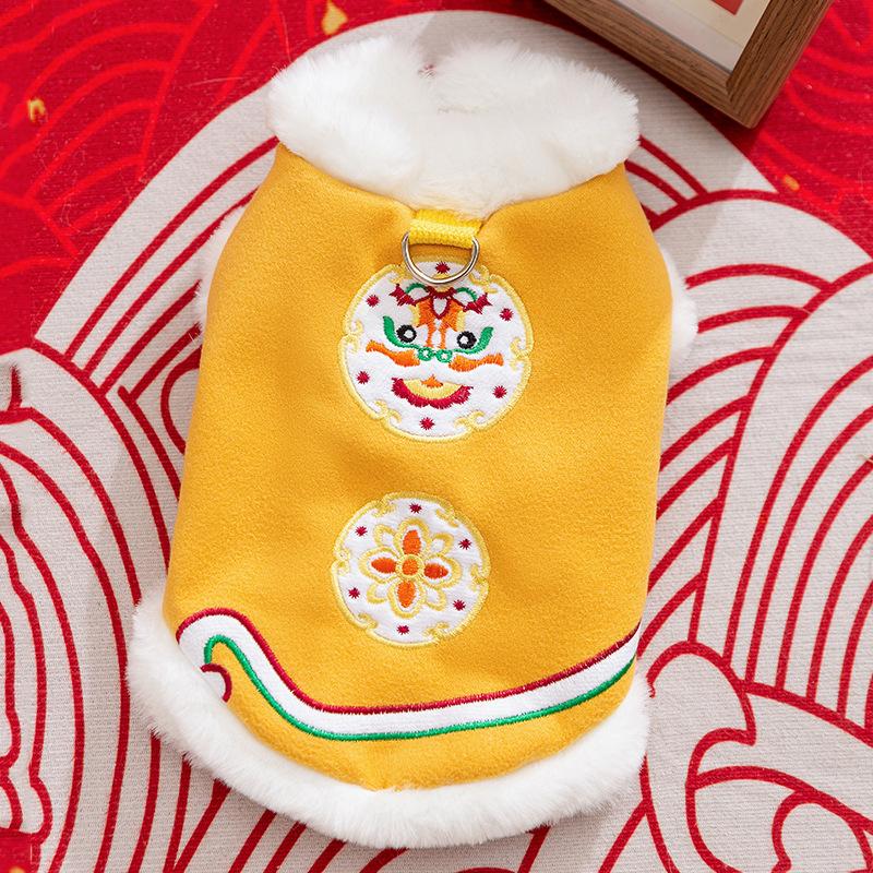 Dog clothes New Year's contrasting color rough edge Nafu festive New Year's greeting teddy bear velvet warm clothing