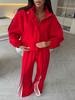 Casual suit, drawstring contrasting sweatshirt, straight trousers two-piece set