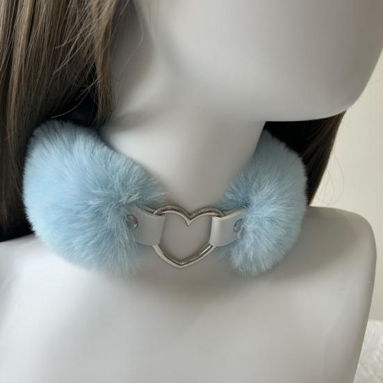 Fluffy Choker Collar Detachable Fuzzy Necklace Alloy Heart Faux Fur Choker Necklace for Women Men Daily Wear Date Parties