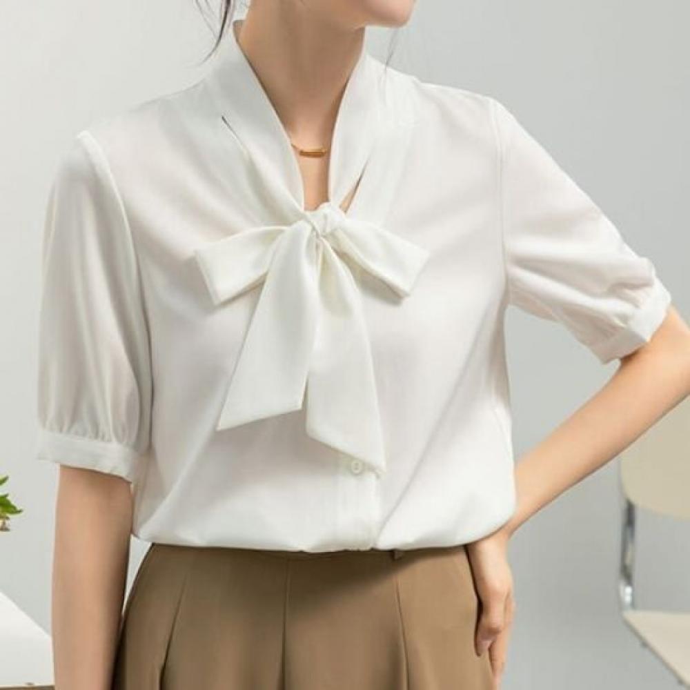 NaVaVa Women Vintage V Neck Ribbon Short sleeVe Blouse Nb2594