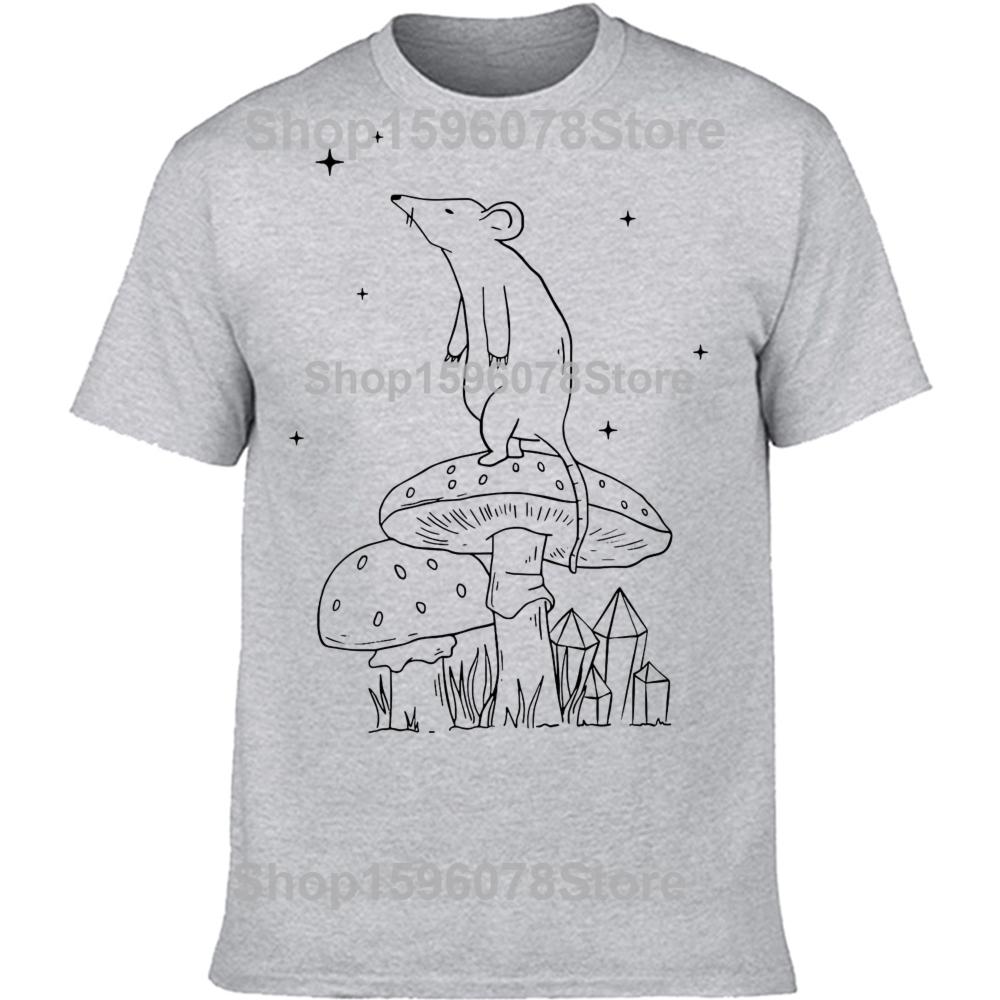 Lustiges Pilz-Ratten-Grafik 100% Baumwoll-T-Shirts Herren Damenmode Lässiges T-Shirt Locker Übergroß Streetwear T-Shirt