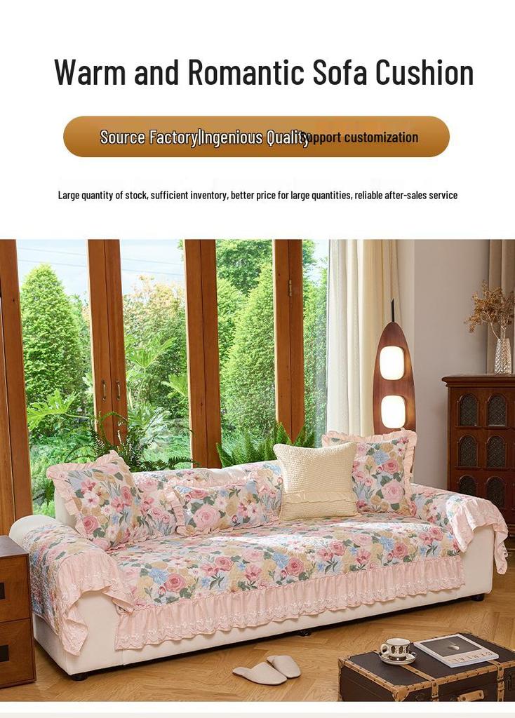 All-Cotton French Skirt-Edge Sofa Cushion, Year-Round Use, Rustic Non-Slip Pure Cotton Decor.