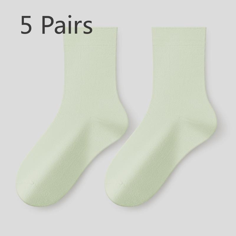 5 Pairs of Female Spring and Autumn Style Pure Cotton Antibacterial Boneless Tube Pile Socks