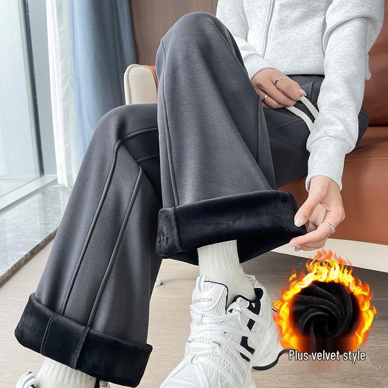 

Женские джоггеры с флисовой подкладкой, зауженные к низу - Осень/Зима 2025, Новые повседневные утепленные спортивные брюки L