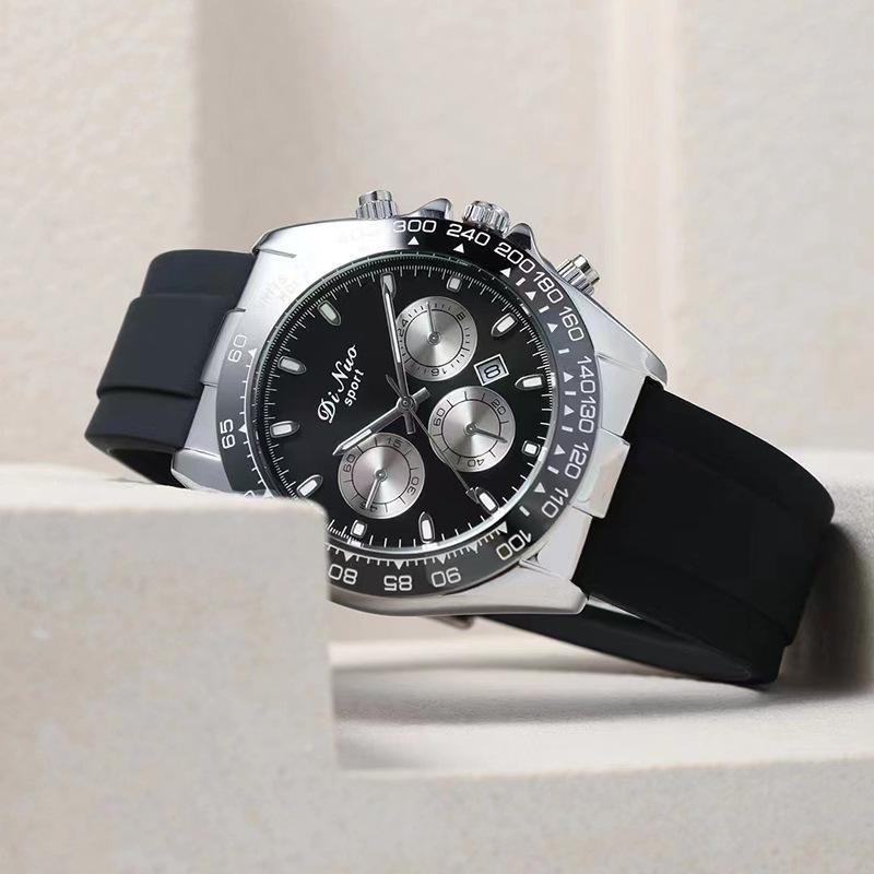 Dinuo Unisex Waterproof Calendar Watch with Silicone Strap and Decorative Dials