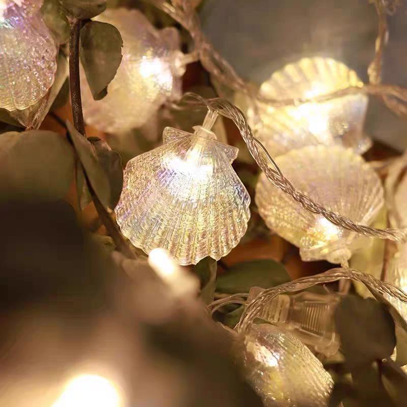 LED Ocean Shell Lights String Battery Operated Fairy Lights Seahorse Starfish Theme Bedroom Living Room Wedding Party Decorative