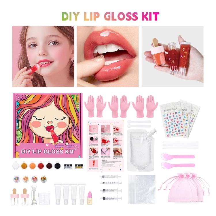 Handcraft Lip Gloss Kits Set with Accessories for Girl and Tweens Moisturizing Glitters Lip Kits for Creative Project