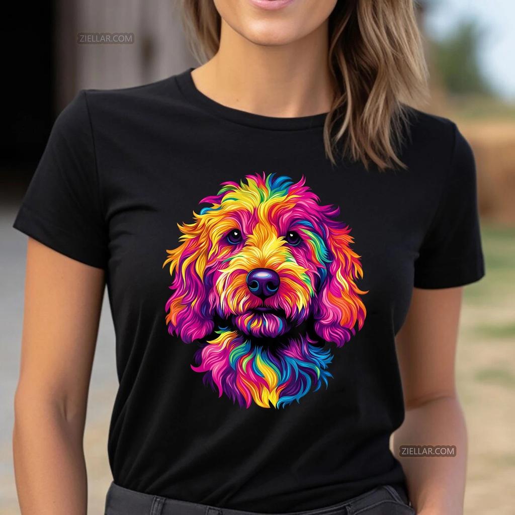 Colorful Goldendoodle Face T-shirt Dog Lover Gift Bernedoodle Pet Graphic Tee