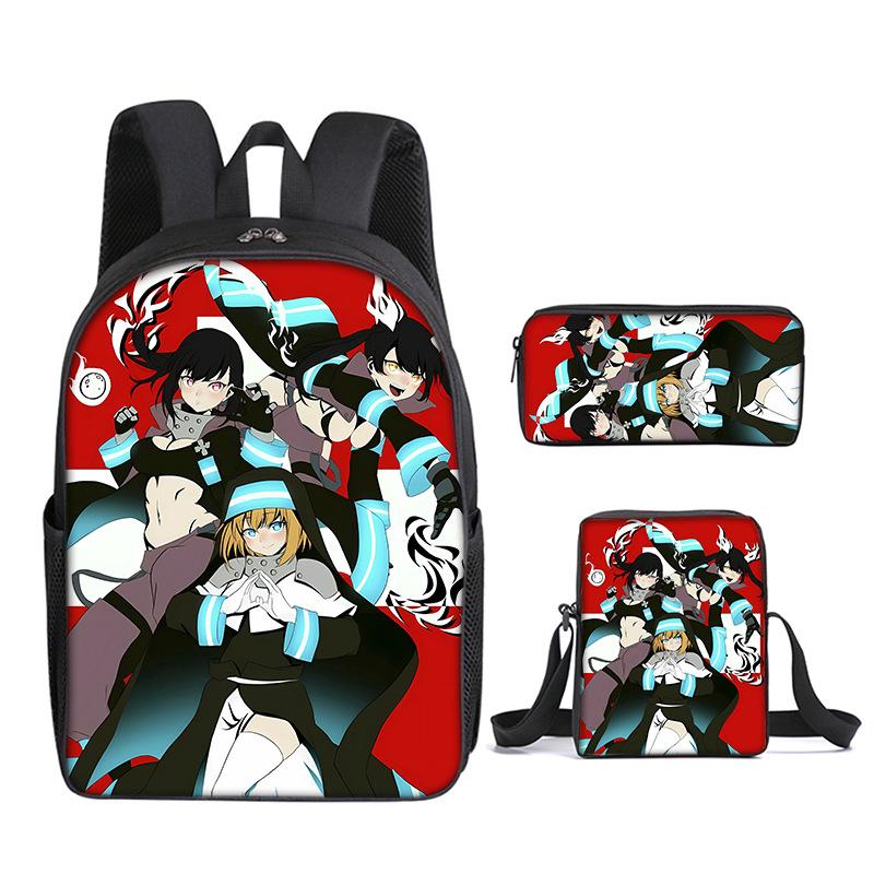 Classic Funny Fire Force season 3 3D Print 3pcs/Set pupil School Bags Laptop Daypack Backpack Inclined shoulder bag Pencil Case