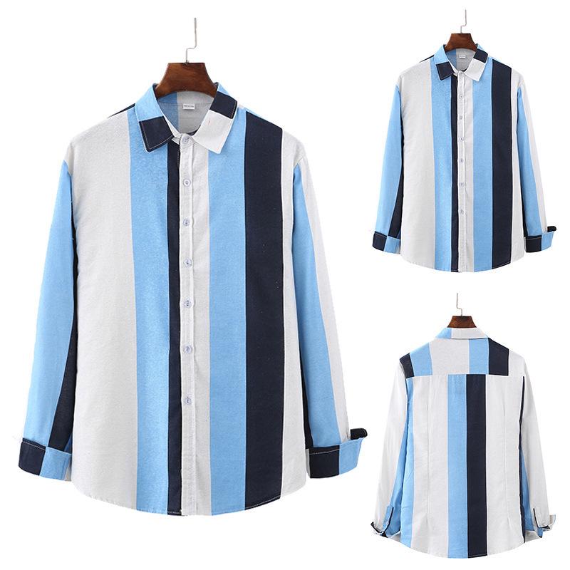 Men's Striped Muslim Long Robe Jumpsuit Tang Suit with Stand-up Collar