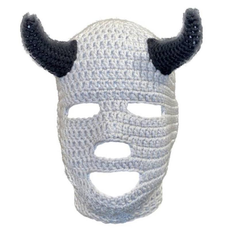 Knit Full Face Balaclava Hiking Scarves Devil Horn Balaclava Ski Halloween Hat