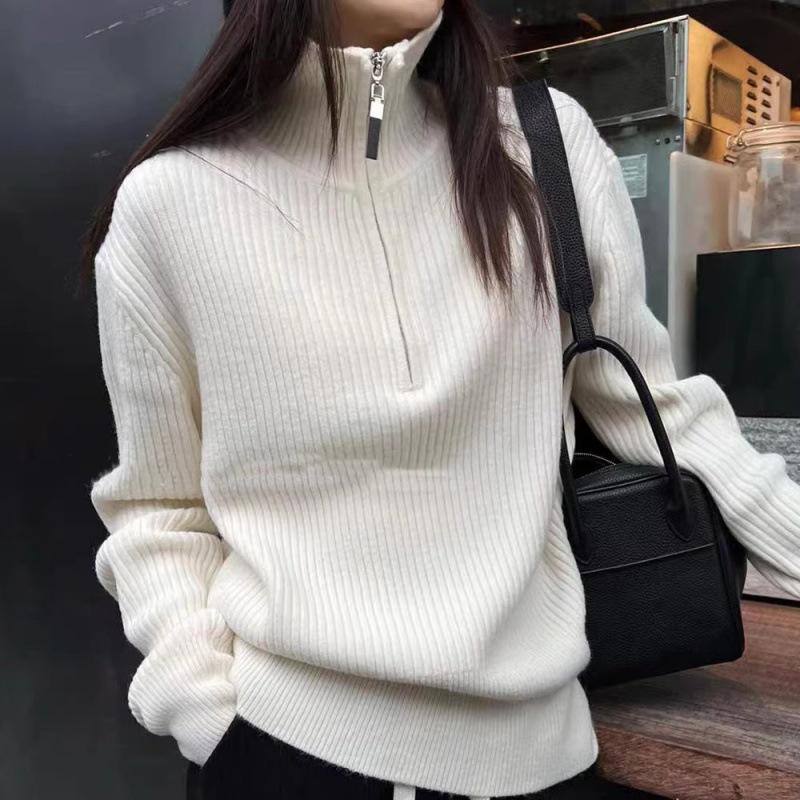 

Half-zipper turtleneck sweater women s autumn and winter new slim-fit age-reducing gray knitted sweater top one size fits all белый