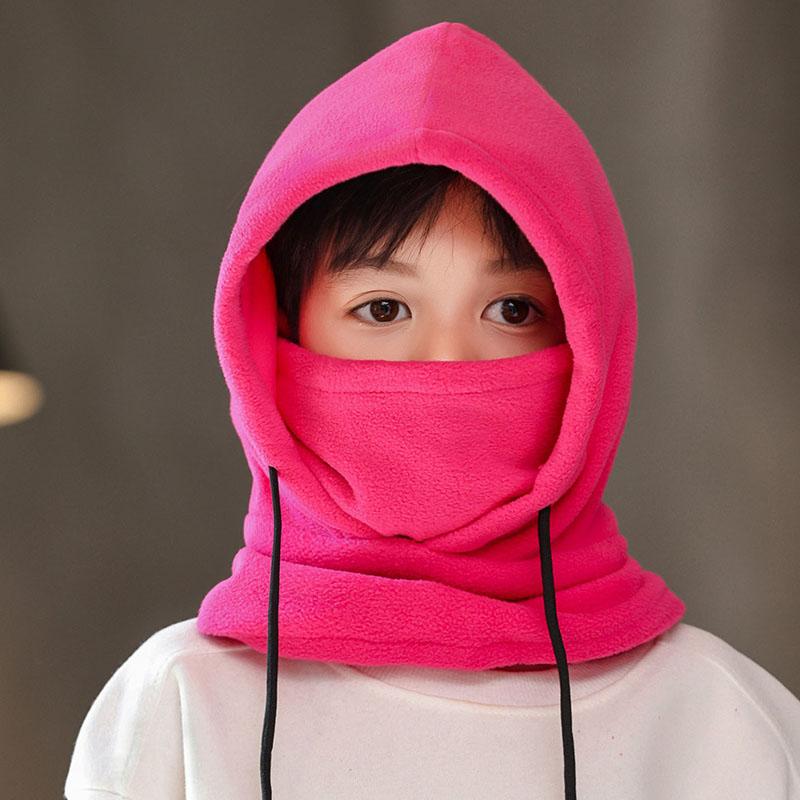 Winter Fleece Kinder Sturmhaube Mütze Outdoor Winddichte Fahrradkappe für Kinder Junge Mädchen Einfarbig Dick Warm Kapuzenmütze Schal