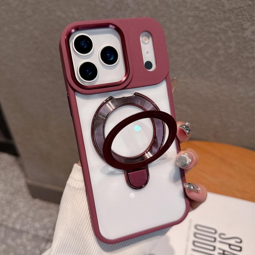 For Magsafe Magnetic Kickstand Stand Case For iPhone 17 16 15 13 14 Plus 17 Pro Max Transparent Metal Wireless Charge Ring Cover