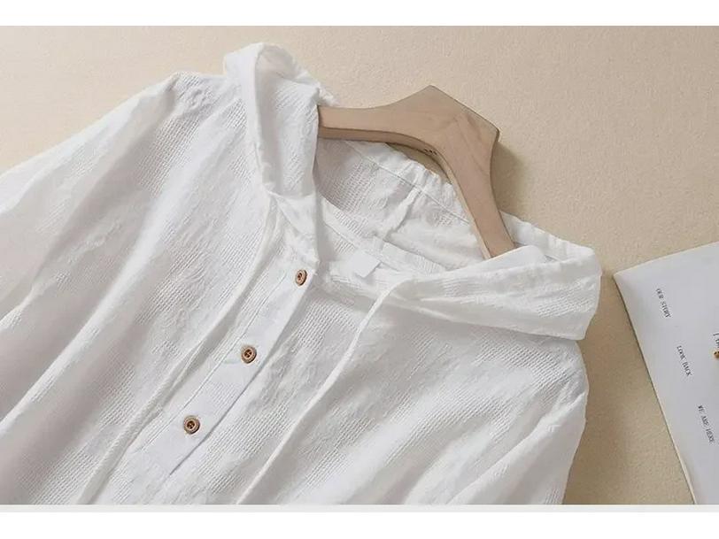 2024 Women's Chinese-Style Jacquard Embroidered Cotton-Linen Hooded Cardigan Shirt - Casual and Trendy Summer Wear