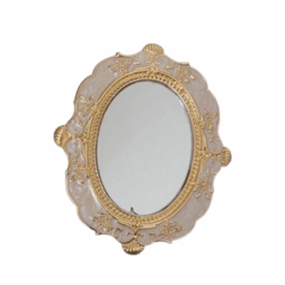 European Style Retro Makeup Mirror Portable European Relief Handheld Mirror  Dresser Vanity белый