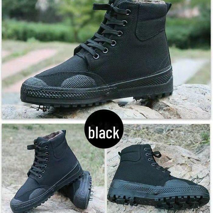 Men's Winter High-Top Canvas Boots with Velvet Lining - Warm, Durable, Cold-Proof Work Shoes