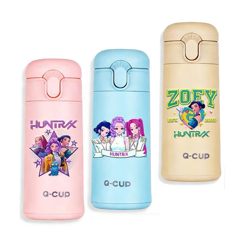 400ML KPop Demon Hunters Thermos Bottle Zoey Rumi Mira Vacuum Insulated Bottle Kids Outdoor Straw Thermo Cup Girl Birthday Present