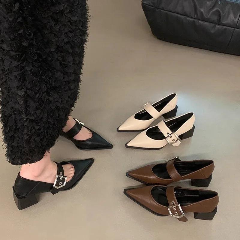 Pointed Toe High Heels Shoes Women Sandals Spring Chunky Dress Shoes Designer 2024 New Summer Buckle Pumps Zapatillas Female