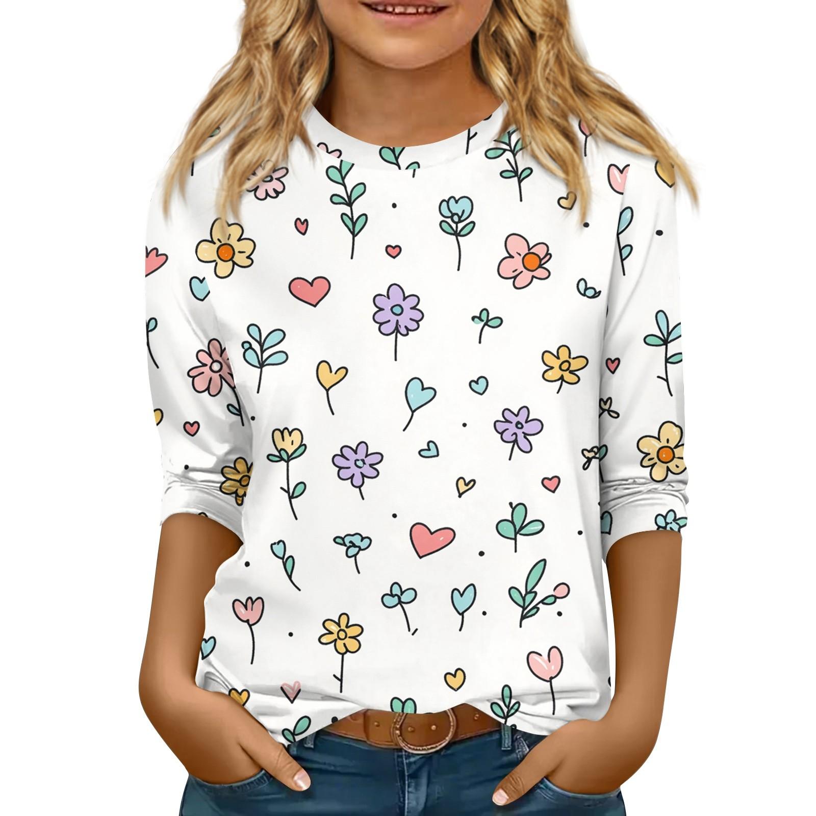 

Children s 3/4 Sleeve Tops Casual Print T Shirt Round Neck Pullover Blouse 120