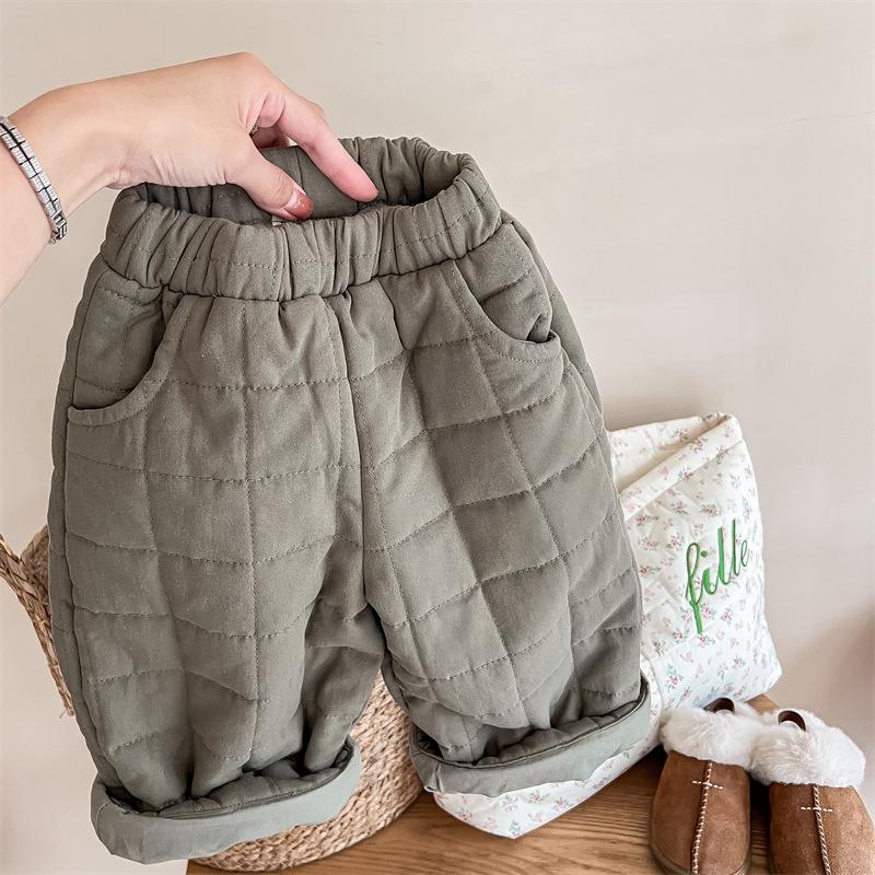 Winter Korean Style Children Thicken Warm Trousers Solid Color Children Casual Quilting Pants