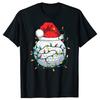 Golf Ball Santa Hat Christmas Golfing Xmas Lights T Shirts Cotton Humor Streetwear Short Sleeve Unisex Loose Crewneck Clothing