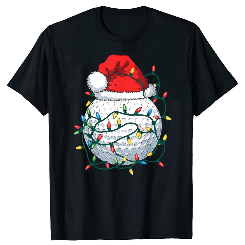 Pallina da Golf Cappello di Babbo Natale Golf di Natale Luci di Natale Magliette Cotone Umorismo Streetwear Manica Corta Unisex Girocollo Largo Abbigliamento