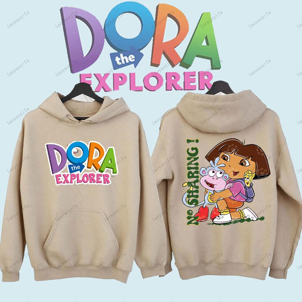Dora Průzkumnice Oboustranné Mikiny Roztomilé Anime Kreslené Pulovr Unisex Dámské Pánské Sportovní oblečení Sportovní oblečení Zimní Hřejivá Mikina