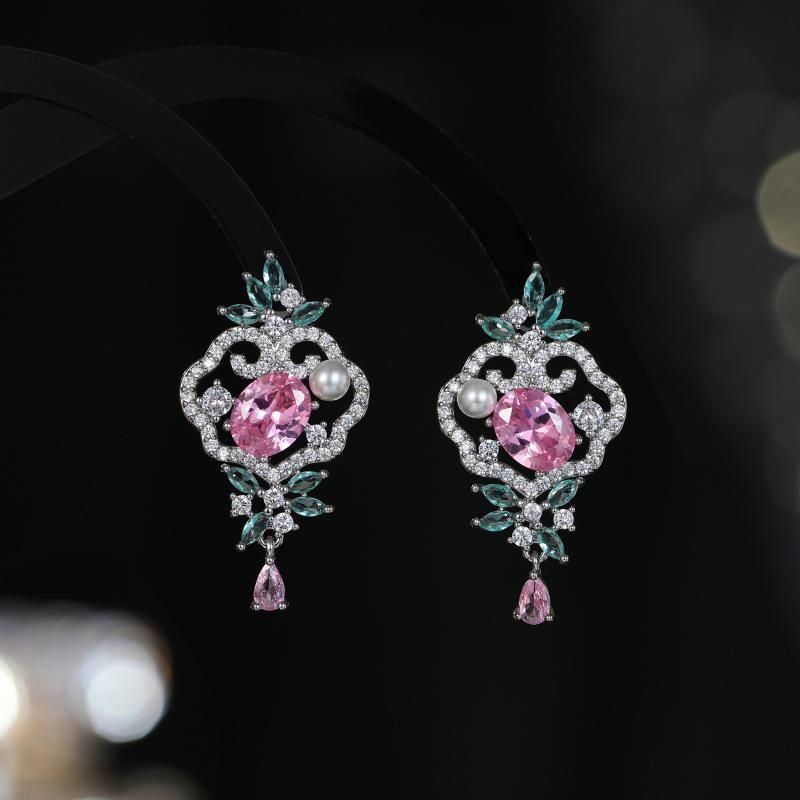 Elegant Chinese-Style Zircon-Inlaid Summer Earrings with S925 Silver Needles