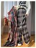 Women's Plaid Velvet-Lined Wide-Leg Pants - Autumn/Winter 2025 Retro Style