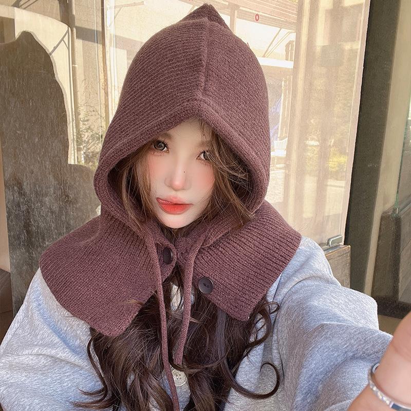 Korean Balaclafa Hat Women's Autumn and Winter Hat Scarf Integrated Outdoor Warm Ear Protection Wool Knit Hat