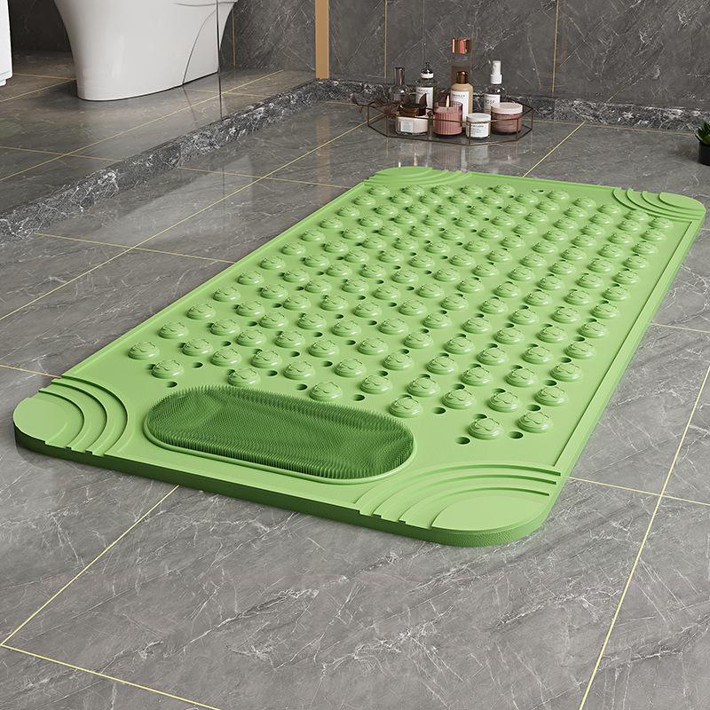 Non-Slip PVC Bath Mat with Massage Buttons - Light Blue & Multi-Color Polka Dot Pattern, Rectangular Shower and Bathroom Safety Mat, Bath Accessories