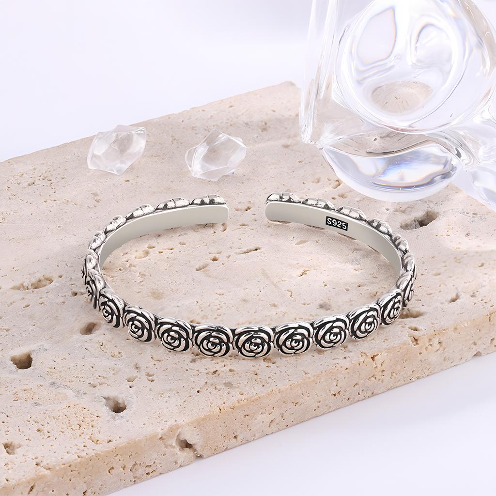 PANJBJ 925 Silve Beads Letters Bracelet for Women Girl Gift Punk Good Luck Simplicity Jewelry