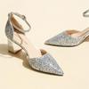 Sequins hollow word with dress elegant single shoes 2025 spring and summer new high heels women's thick heel temperament single shoes