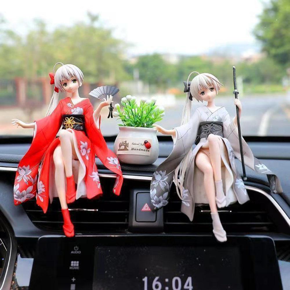 Anime Black Red Kasugano Sora PVC Action Figurine Collection Sitting Position Model Lovely Desktop Car Decoration Toys Kid Gifts