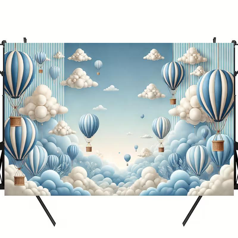 2D Sky Cloud Hot Air Balloon Backdrop Boy Birthday Party Photo Background 47.2x31.5inch/120*80cm