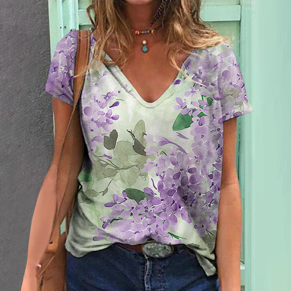 

Женские футболки с круглым вырезом с цветочным принтом, повседневный летний пуловер, свободная футболка с короткими рукавами, футболка большого размера, женская модная одежда, S-4xl 8XL