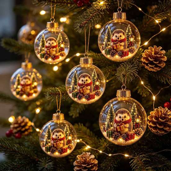 Festive Indoor Home Decorations Glowing Christmas Story Ornament, Light-Up Ball Hanging Decor with Warm LED Light, Light Up Seasonal