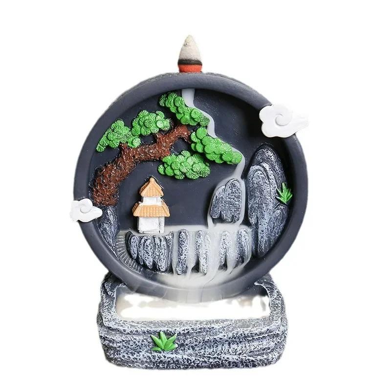 1pc, Resin Handicraft Landscape Home Ornaments Waterfall Backflow Incense Burner(Without Incense Cones)