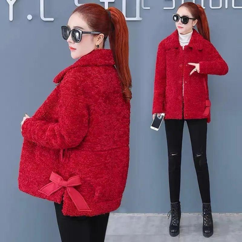 

Пальто из искусственного меха ягненка женское осенне-зимнее новое утолщенное гранулированное пальто из овечьей шерсти свободное короткое трендовое M (within 50kg)